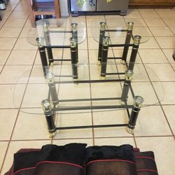 Glass Coffee Table with Matching End Tables Black and Gold Frame 