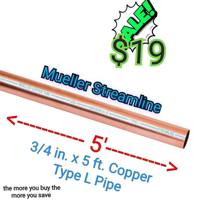 
3/4 in. x 5 ft. Copper Type L Pipe
by

Mueller Streamline