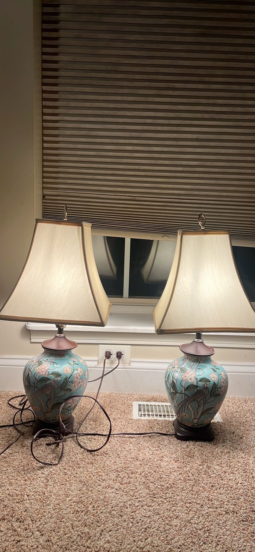 Vintage Japanese /Chinese Porcelain Vase Lamps. One has small chip on side see pics