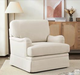 32 in. W Beige Fabric 360° Swivel Accent Chair Modern Upholstered Armchair Metal Base Barrel Sofa Chair
