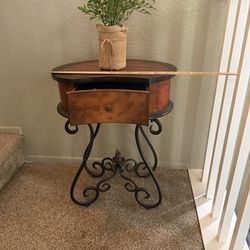Decorative Accent Table with Drawer – Wood & Metal Base