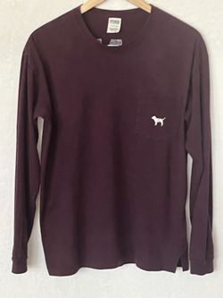 Victoria’s Secret PINK Burgundy Long Sleeve Pocket Tee Sequin Logo