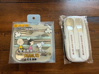 New MINISO Peanuts Snoopy and Have a Nice Day Flatware Set of 2