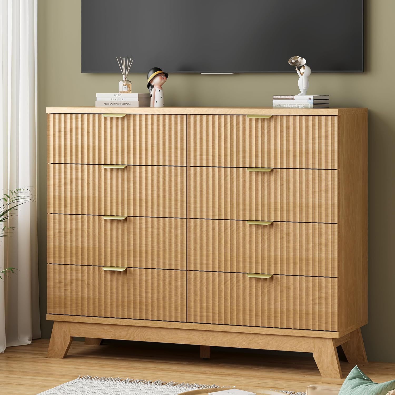 Fluted Dresser For Bedroom 8 Drawers 47” Wide