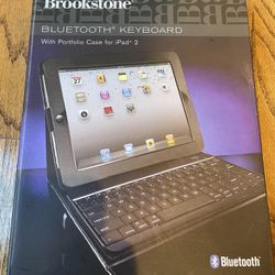 BROOKSTONE Bluetooth Keyboard w/Portfolio Case forApple iPad 2 Black. Condition is open box/never used.   This Brookstone Bluetooth Keyboard with Port