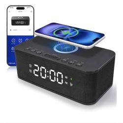 Dual Alarm Clock Radio Bedroom, Digital Alarm Clocks Bedrooms Bluetooth, Up to 10 Bedroom Alarms Clock White Noise 23 Soothing Sounds App/Button Contr