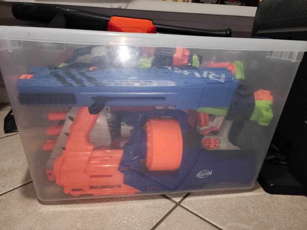 Approximately 20 Nerf Guns, Including Nerf N-Strike Elite Rhino-Fire Blaster