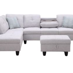 New L Shaped Sectional With Ottoman . Super Cute . Free Delivery 
