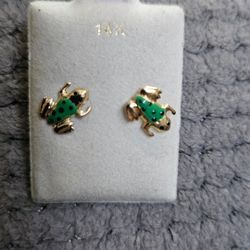 14k Gold 90s Vintage Frog Earings 