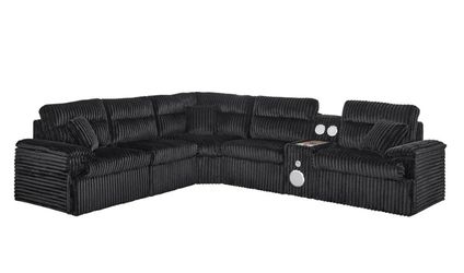 Black 6-PC Sectional w/ Bluetooth Speakers & Wireless charger
