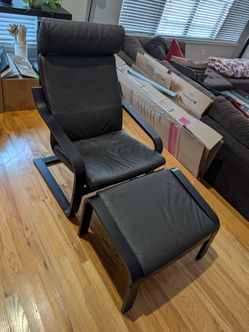 IKEA Poang Chair w/ Ottoman Leather