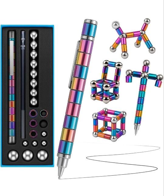 Brand New Fidget Pen, 2-in-1 Writing and Fidget Tool for Desk Play, Buildable Magnetic Pen with Stylus Tips and Refills, Novelty Christmas Stocking St