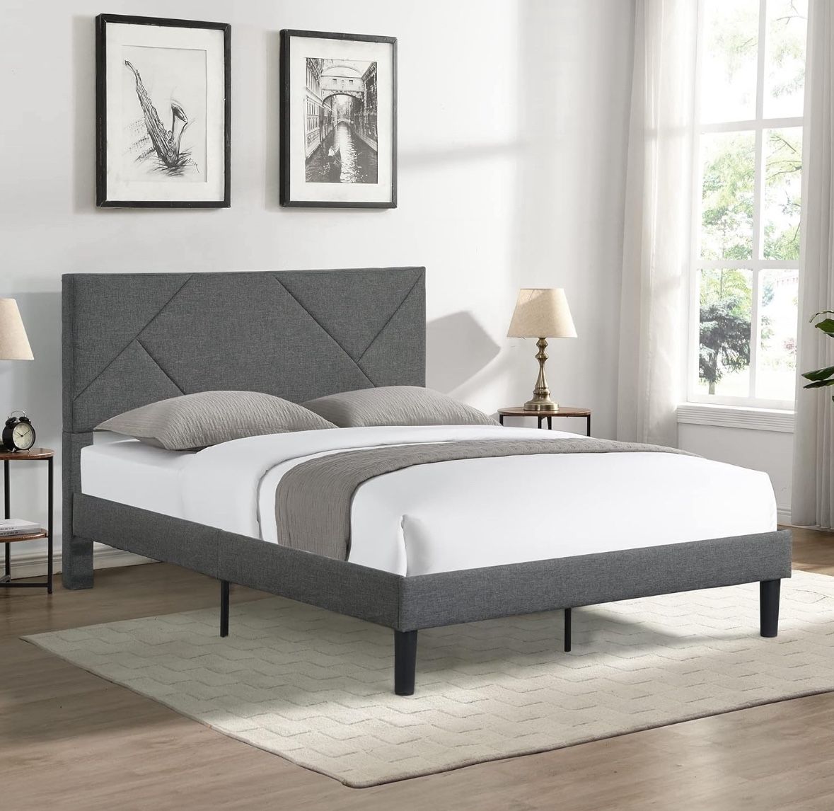 Abstract Gray Queen Bed Frame