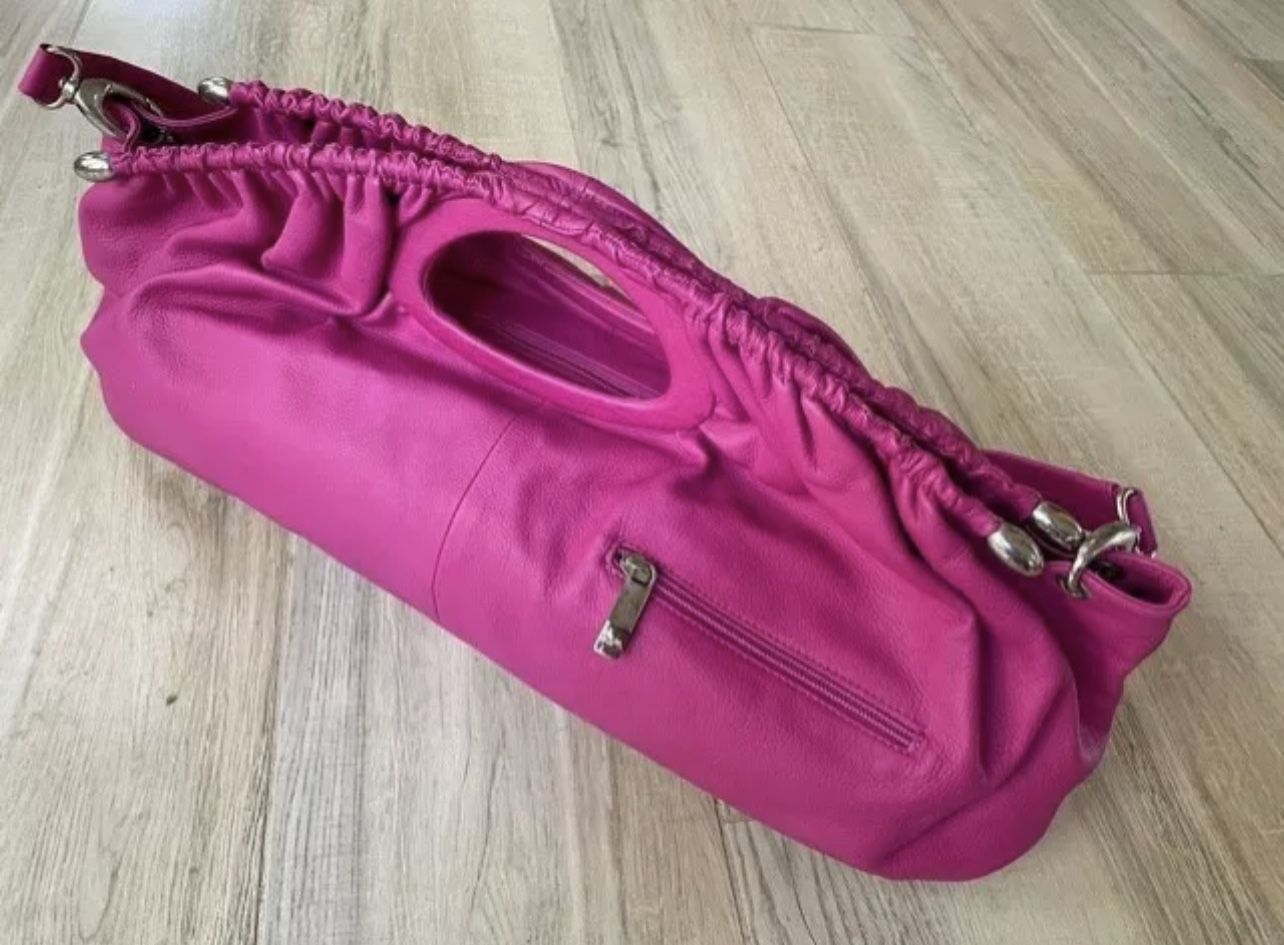 New Classy Italian Renato Angi Raspberry Pink Soft Leather Shoulder Bag Purse