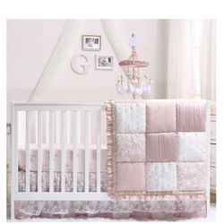 Peanutshell 6 Piece Grace Pink Lace Crib Bedding Set