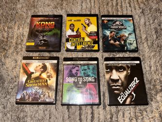 9- 4k UHD BLU-RAY Lot Kong Skull Island,central Intelligence,Jurassic World, The Greatest Showman, song to song, The Equalizer 2