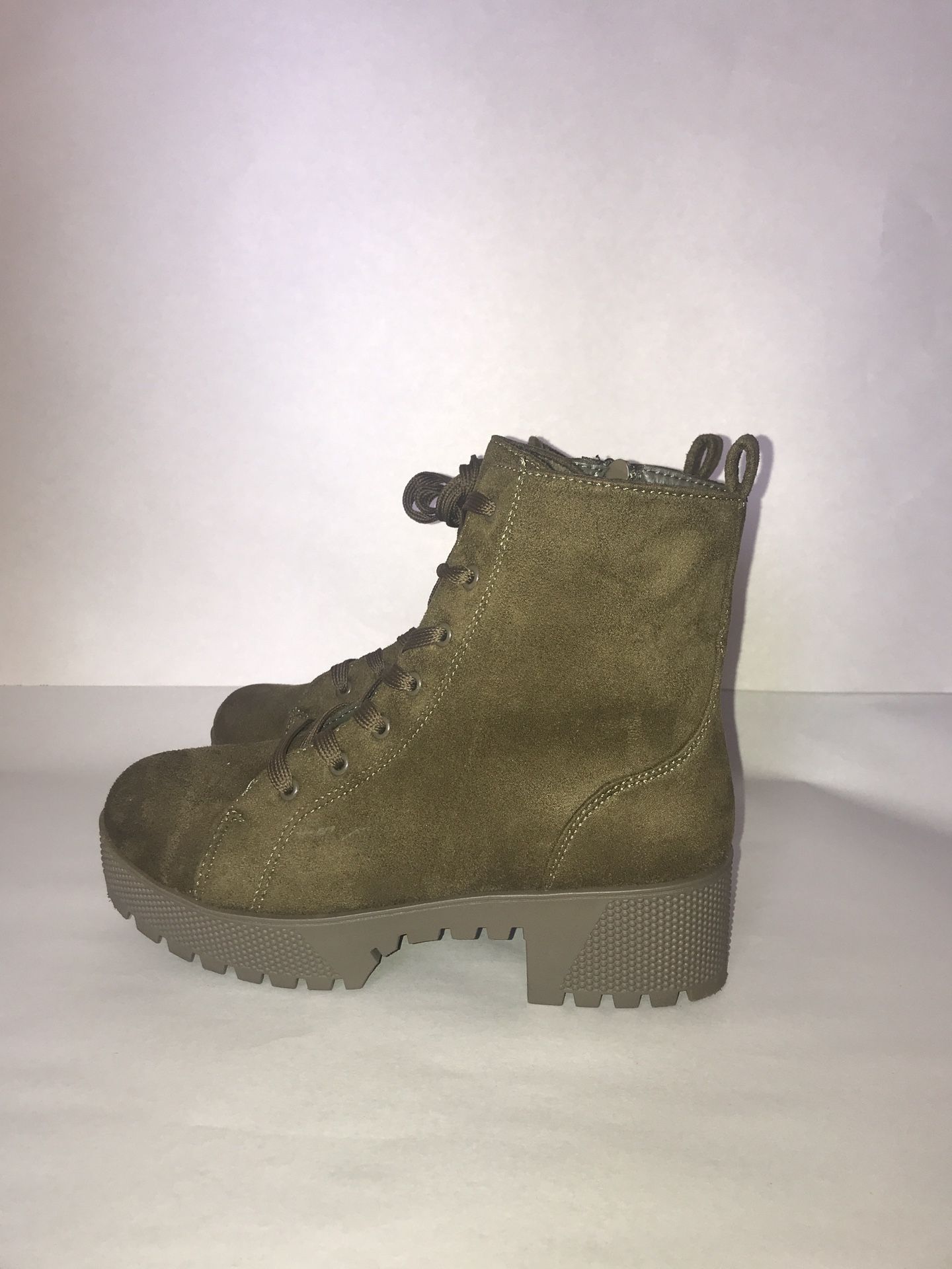Women Combat Ankle Boots Lace Up Low Heel Casual Boots Size 8
