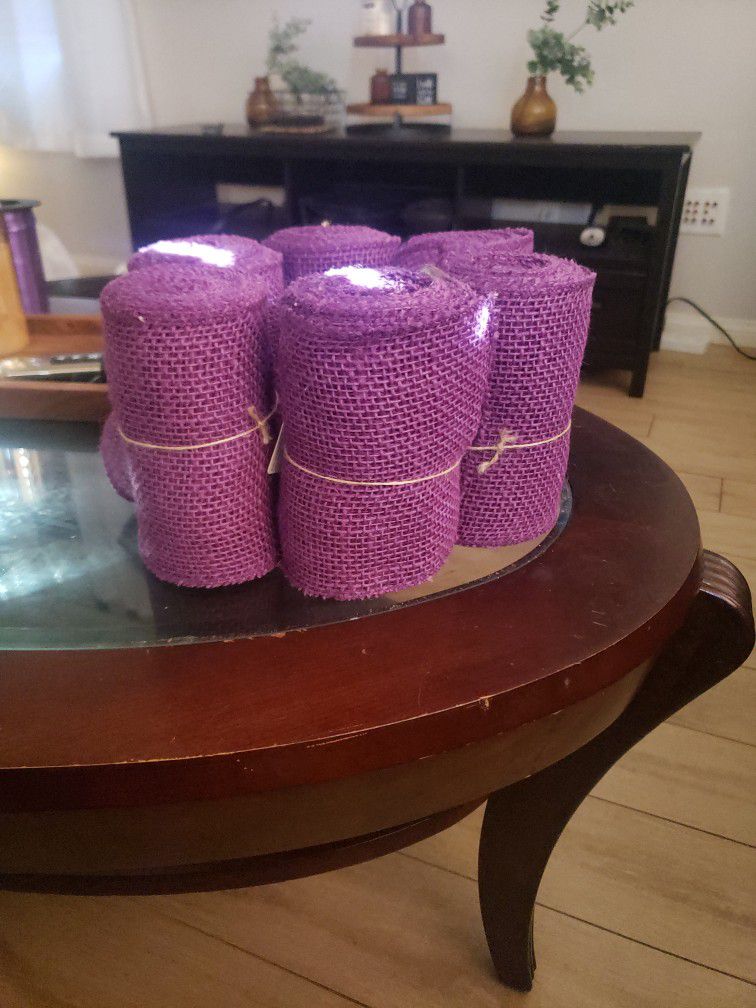 (6) 5.5"x15' Purple  Burlap Ribbon New