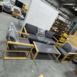 Grand patio Outdoor 4-Piece Modern Aluminum Patio Furniture Sets 5 Person Conversation Set, Faux Wood Grain Finish Frame Sofa with Removable Olefin Ex