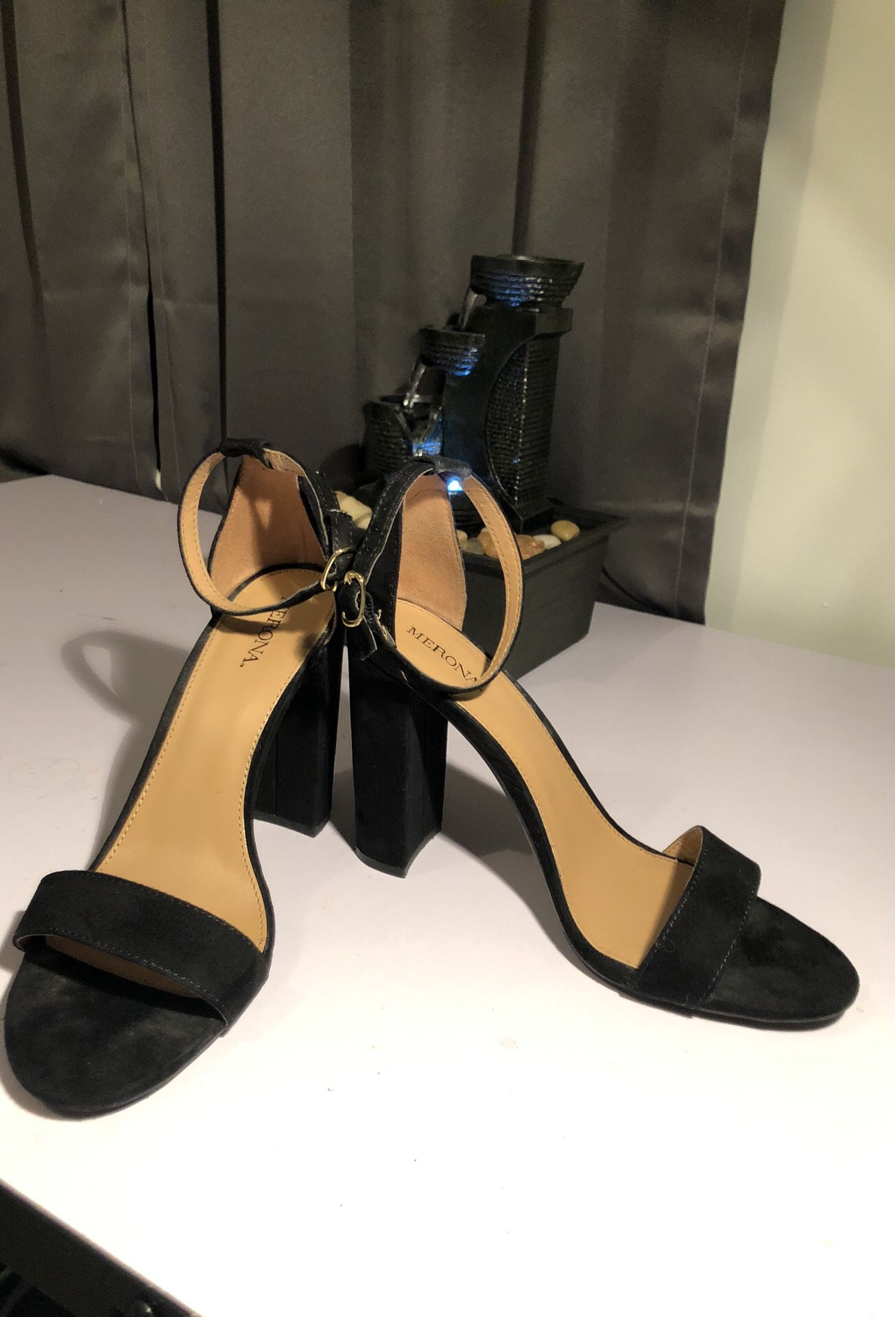 Black suede heels 4”