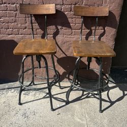 Pair Of Adjustable Industrial Barstools