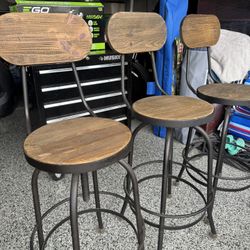 3 Wood And Metal Bar Stools - Pick Up Today 