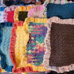 Hand Crocheted cotton Dishcloths, Washcloths Or Potholders.  $5 Each.  Approximately 8" X 8" Not Including The Border.