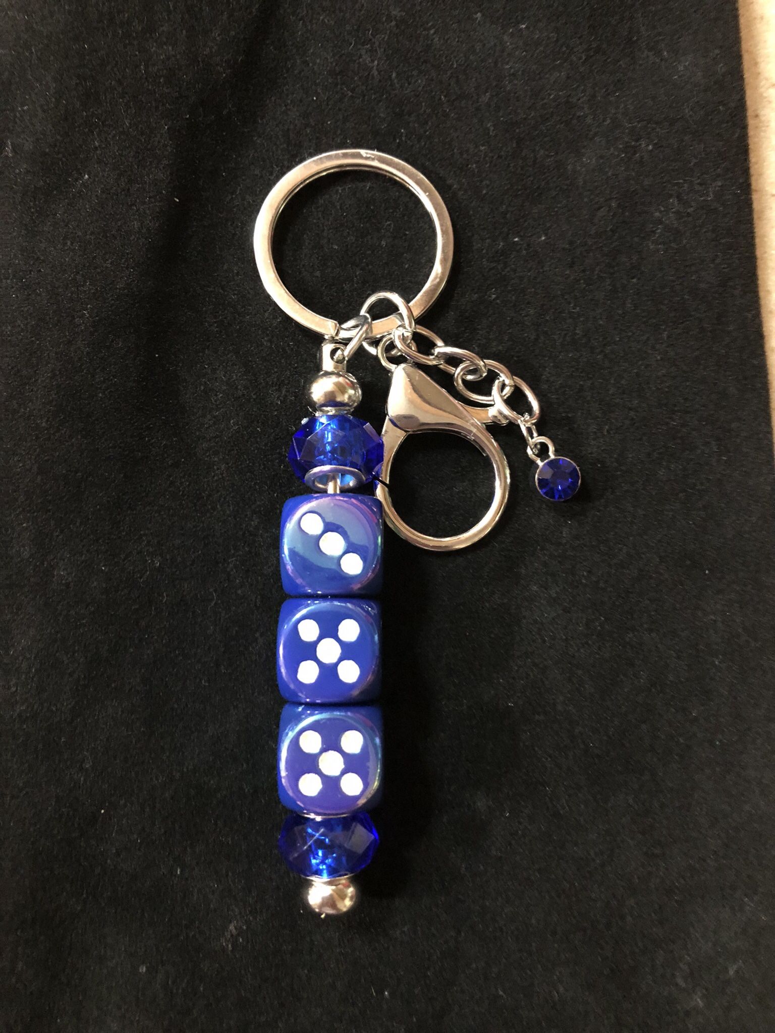 Blue Dice Beaded Keychain 