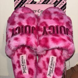 Juicy Couture Women's Faux Fur Leopard Print Slide Slippers Size 7/8