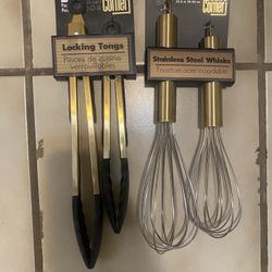 Cooks Corner Kitchen Ware: 2 Stainless Steel Whisks & 2 Locking Tongs