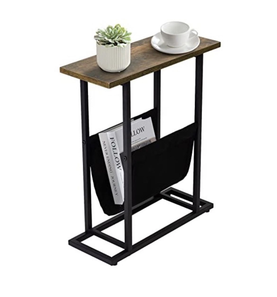 Narrow Small Side Table for Small Spaces, Living Room - Slim End Table with Magazine Holder - Skinny
