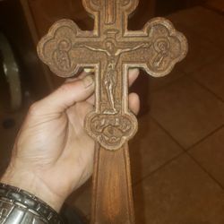 Mount Athos Handmade Woodcarving Jesus On Cross Rare