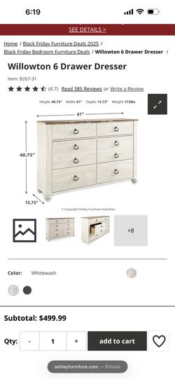 Willowton 6 Drawer Dresser
