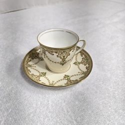 Set of 8 Elegant Bone China Floral Teacups & Saucers with Gold Trim
