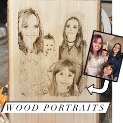 Wood Portraits Engraved Personalized Valentines Day Gift, Custom Engraved Rustic Wood, Photo Gift for Her, Romantic Gift for Couple