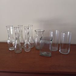 Clear Glass Vase 9 Pc Mixed Lot 6-9" Tall