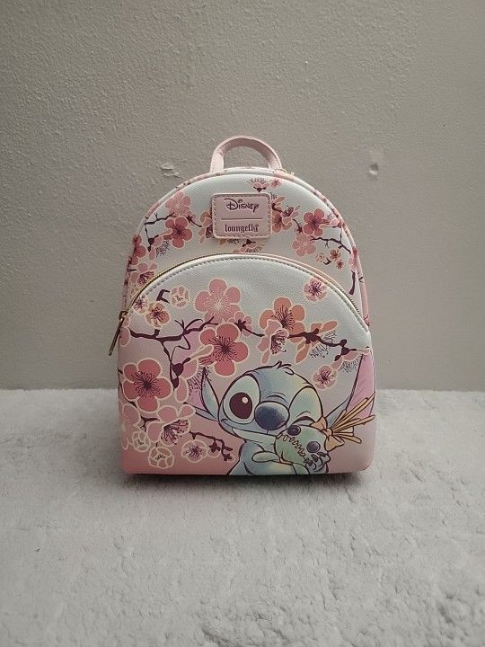Loungefly Disney Lilo & Stitch Mini Backpack Cherry Blossoms Stitch & Scrump NWT