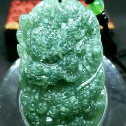Burmese icy Type A Jadeite Jade Pendant Lucky Imperial Dragon.