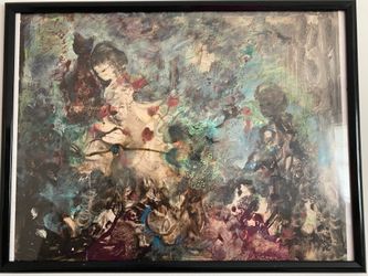 Abstract wall painting in black frame