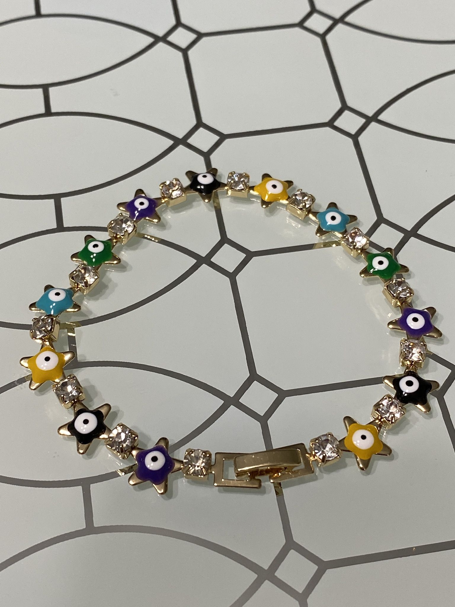 Evil Eye Multicolored Stars Bracelet 7”