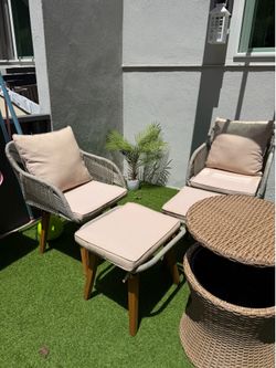 5-Piece Woven Rope and Wicker Outdoor Patio Set