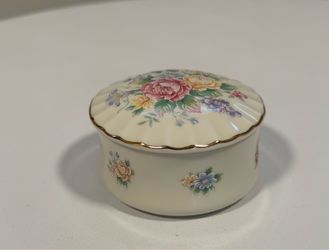 Vintage Porcelain Trinket Box with Floral Design