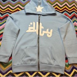 Arabic Light Blue Zip Hoodie Size L