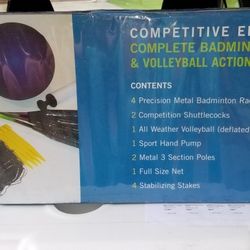 NEVER USED NEW IN BOX COMPETITIVE EDGE COMPLETE BADMINTON AND VOLLEYBALL ACTION SET.  PICK UP MIDDLEBORO ONLY FINAL SALE 