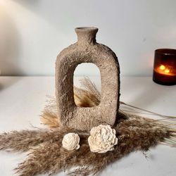 Rustic Hand-Painted Textured Small Vase 9.5" tall - Earth Brown