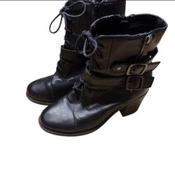 Georgia Rogue Black Leather Design Women's Belted Ankle Boots Size US 9 EUR 39