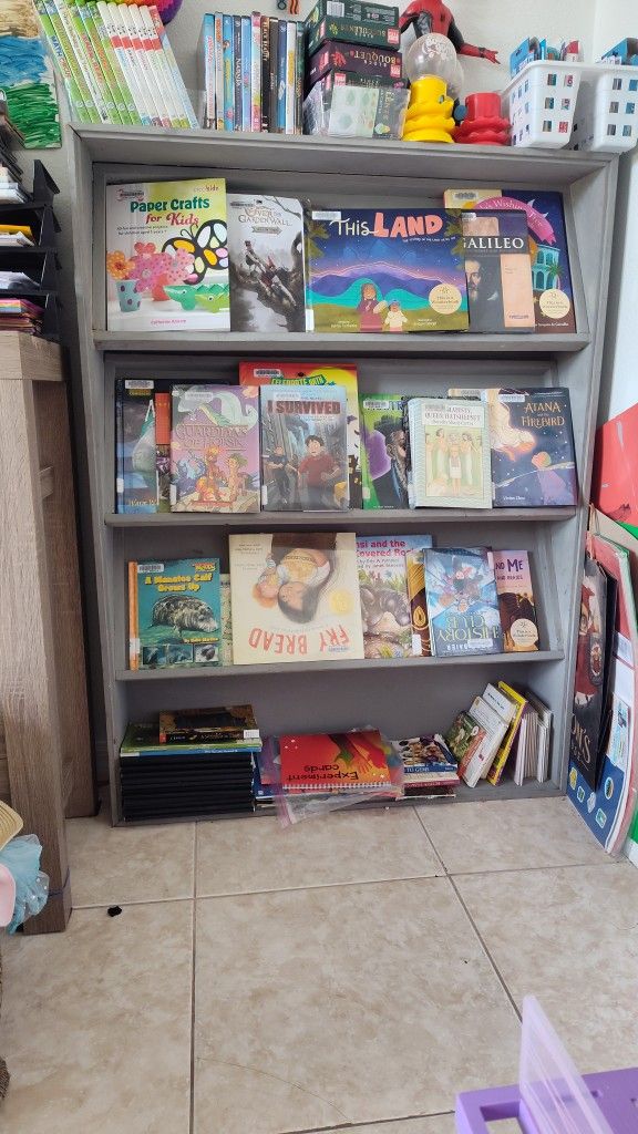 Gray Bookstand Book Display Shelf Wood 48x36x7.5"