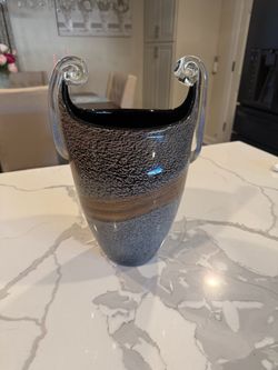 Glass Vase with Scroll Handles
