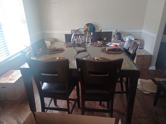 Wood Dining Set with 6 Chairs