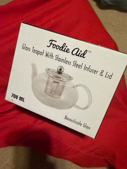 🍵 Brand New Foodie Aid Glass Teapot w/ Stainless Steel Infuser & Lid